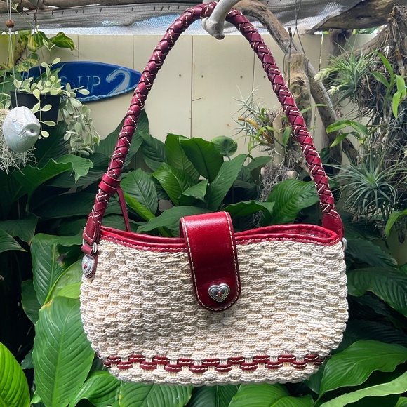 Brighton Woven Straw Bag With Red Leather Accents - Picture 1 of 7